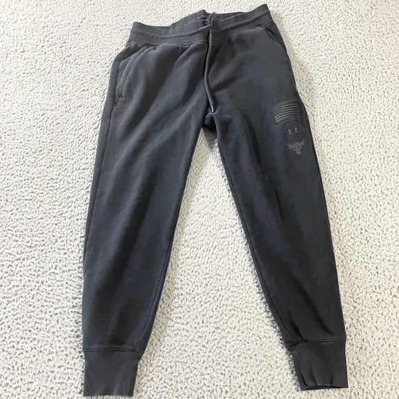Under Armour Project Rock Sweatpants Womens Medium Black Joggers USA Flag - Picture 1 of 8